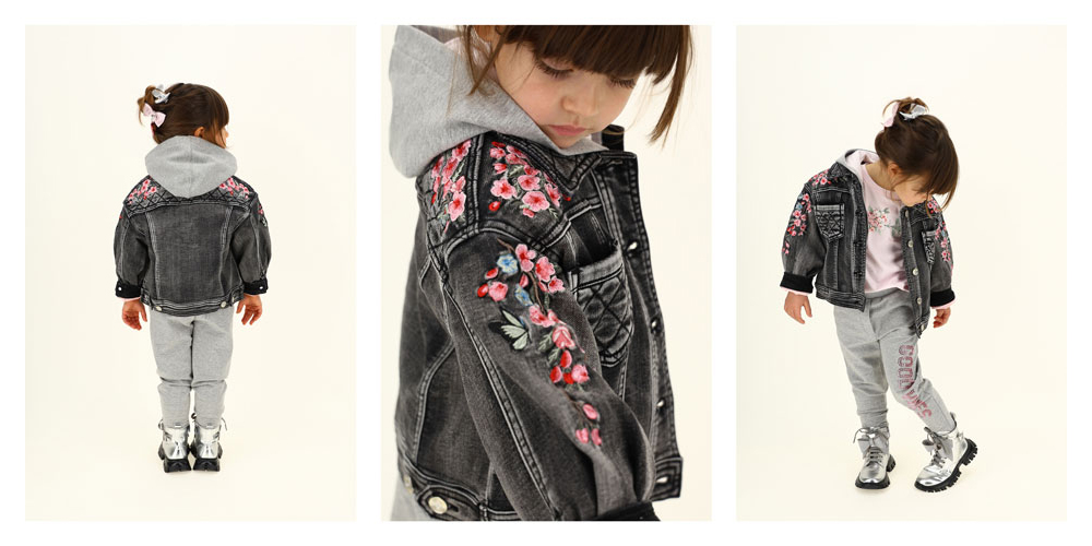 Modne ubrania dla dziewczynki - czarna kurtka jeansowa dla dziecka - odzież na jesień i zimę - Monnalisa 2021/2022 